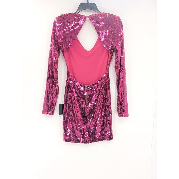 Lulus Glowing Sensation Magenta Sequin Mini Bodycon Open Back Dress Size Small - Picture 5 of 11